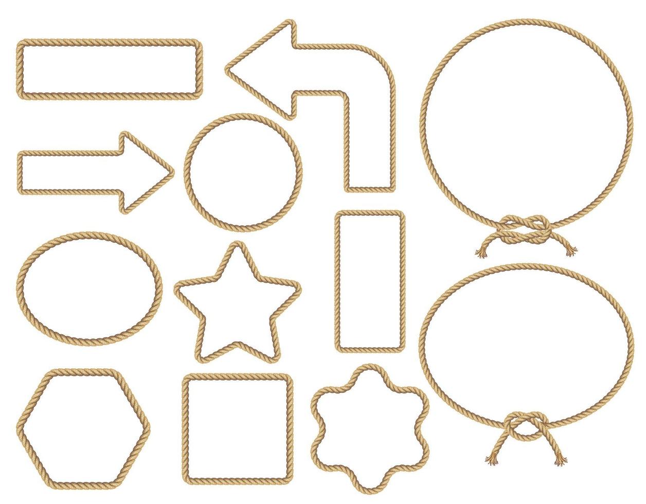 Brown rope frame set. Vector illustration.