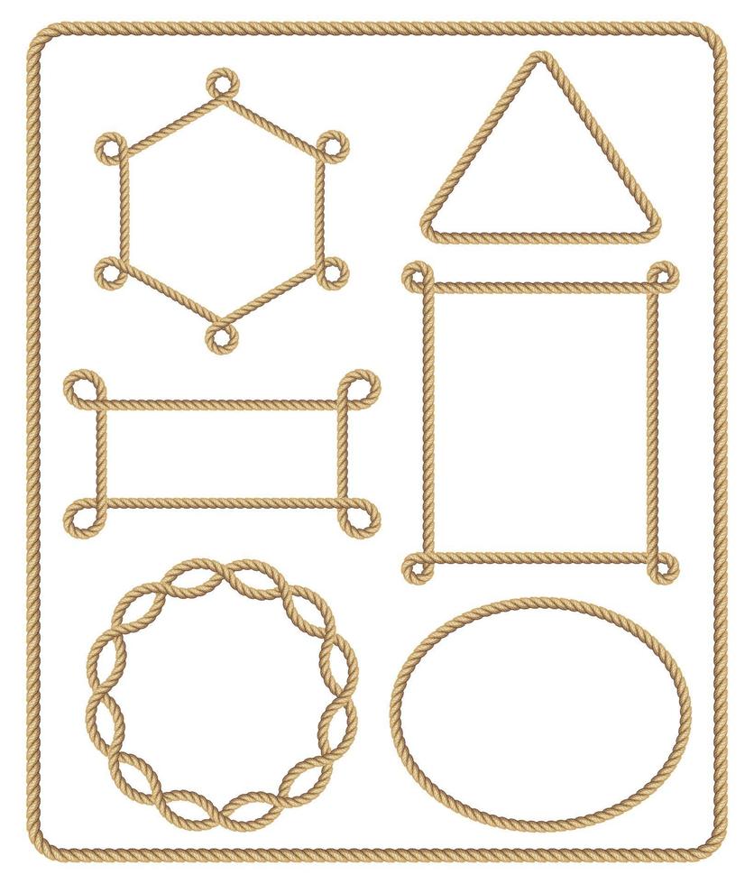 Brown rope frame set. Vector illustration.