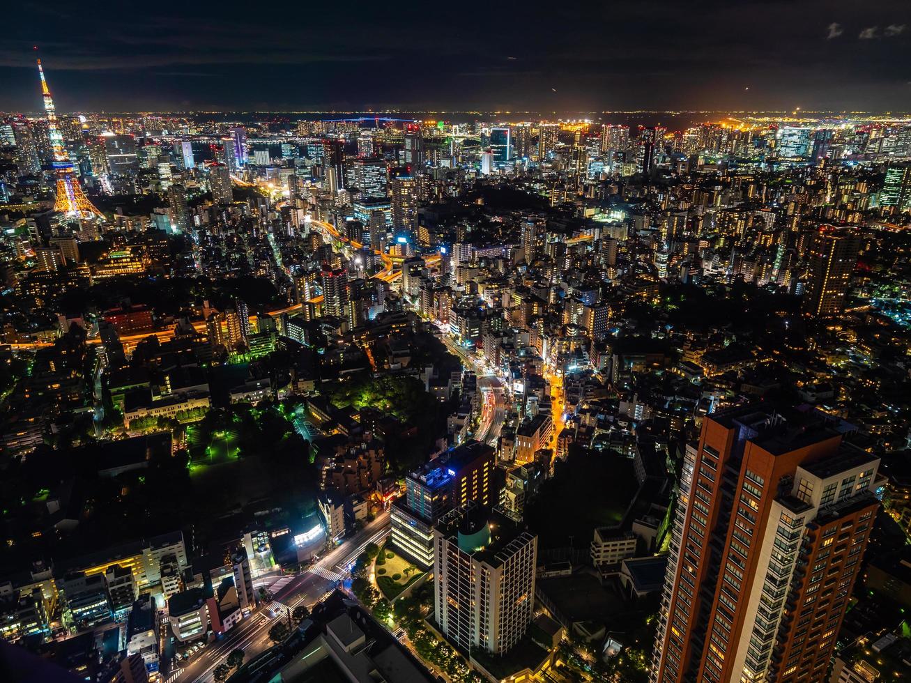 paisaje urbano de tokio en la noche foto