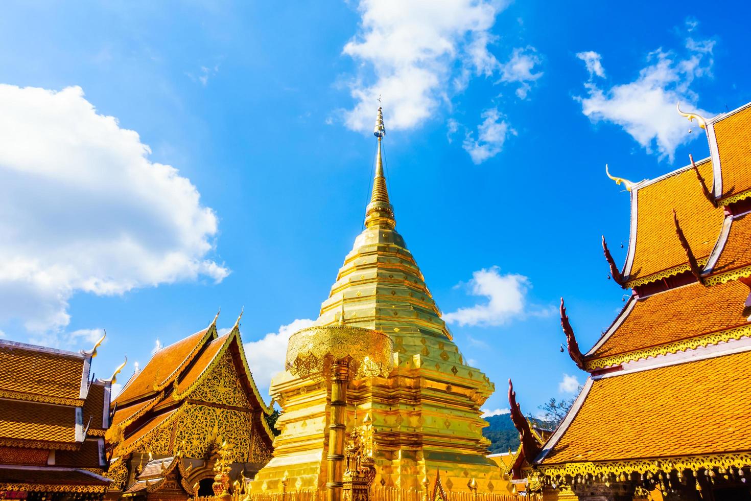 Gold Pagoda  in Wat Phrathat Doi Suthep, landmark of Chiangmai in Thailand photo