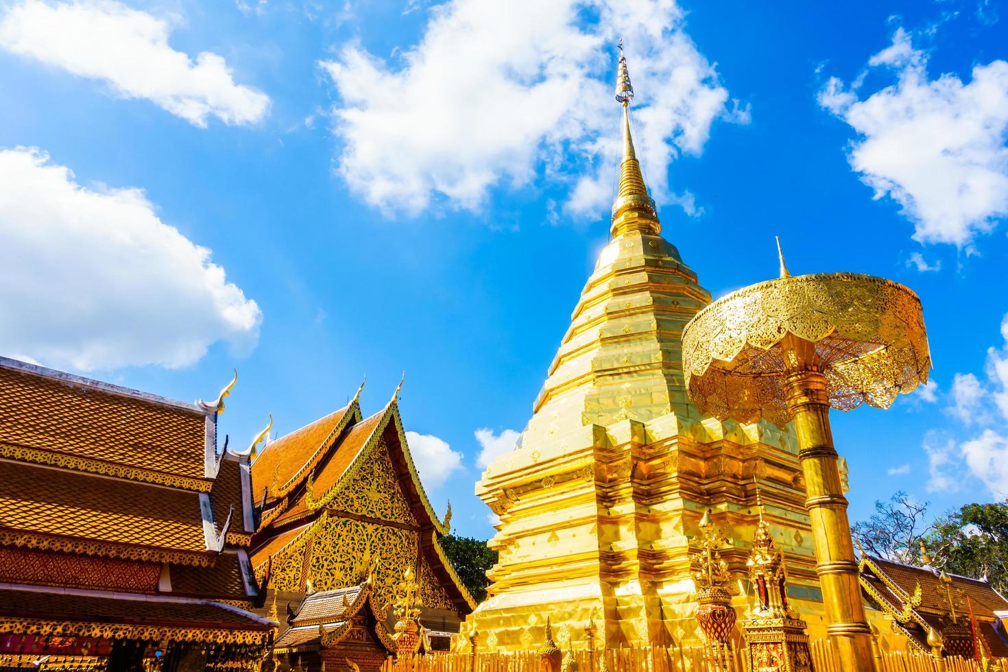 Gold Pagoda  in Wat Phrathat Doi Suthep, landmark of Chiangmai in Thailand photo