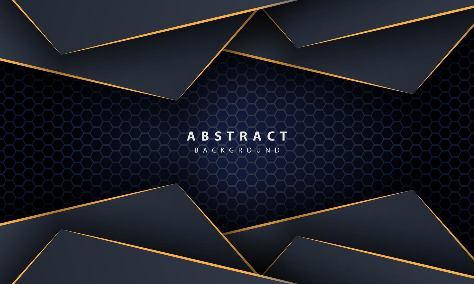 Dark blue abstract hexagon background with gold line gradient shapes. Design template for banner, posters, cover,etc. vector
