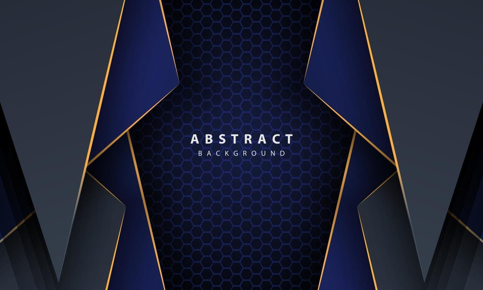 Dark blue abstract hexagon background with gold line gradient shapes. Design template for banner, posters, cover,etc. vector