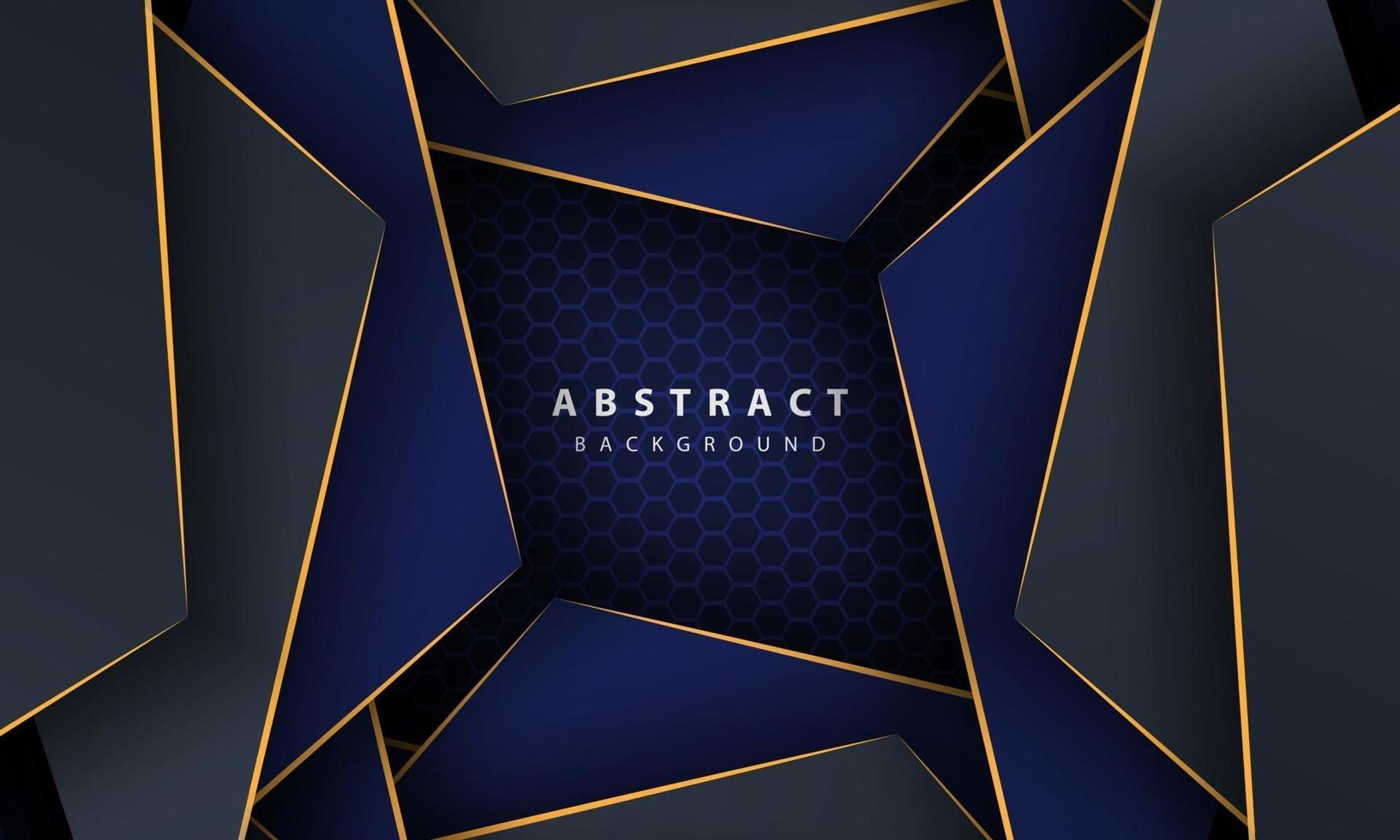 Dark blue abstract hexagon background with gold line gradient shapes. Design template for banner, posters, cover,etc. vector