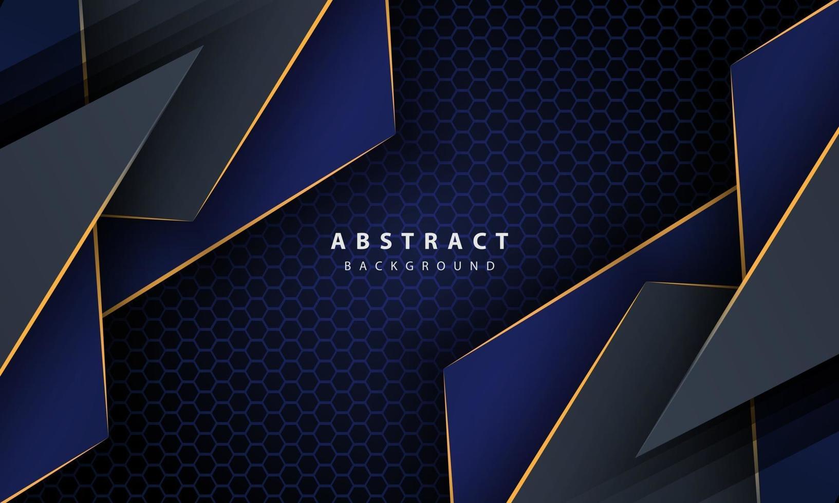 Dark blue abstract hexagon background with gold line gradient shapes. Design template for banner, posters, cover,etc. vector