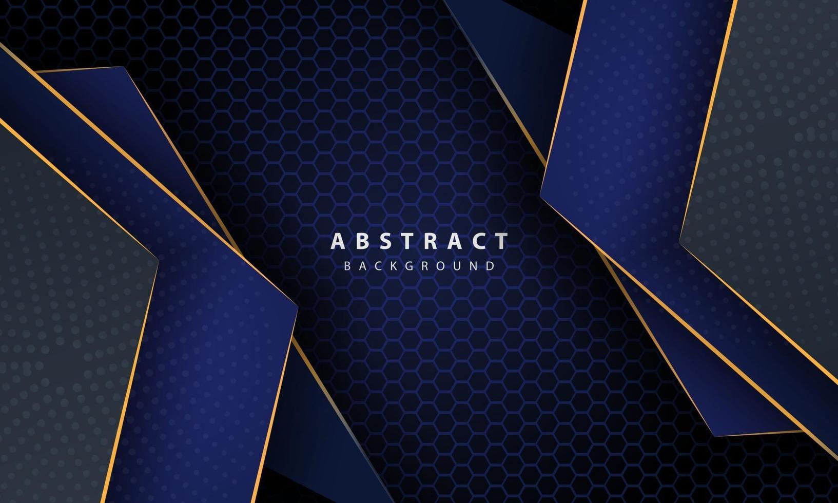 Dark blue abstract hexagon background with gold line gradient shapes. Design template for banner, posters, cover,etc. vector