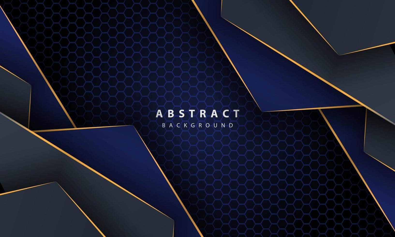 Dark blue abstract hexagon background with gold line gradient shapes. Design template for banner, posters, cover,etc. vector