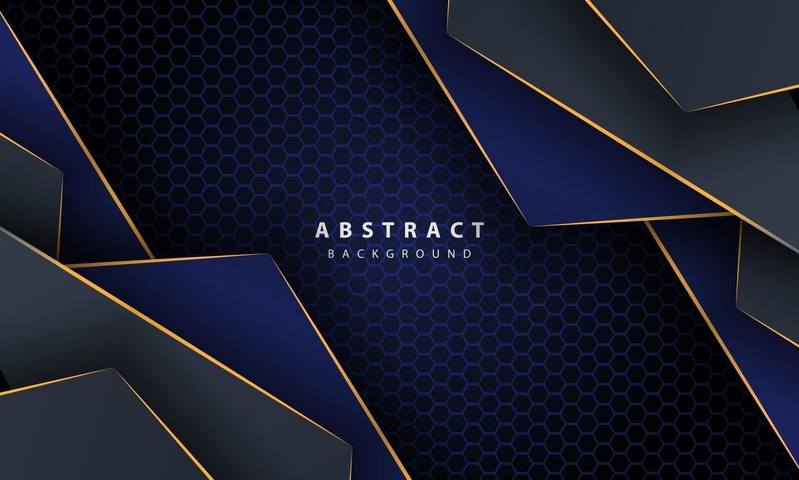 Dark blue abstract hexagon background with gold line gradient shapes. Design template for banner, posters, cover,etc. vector