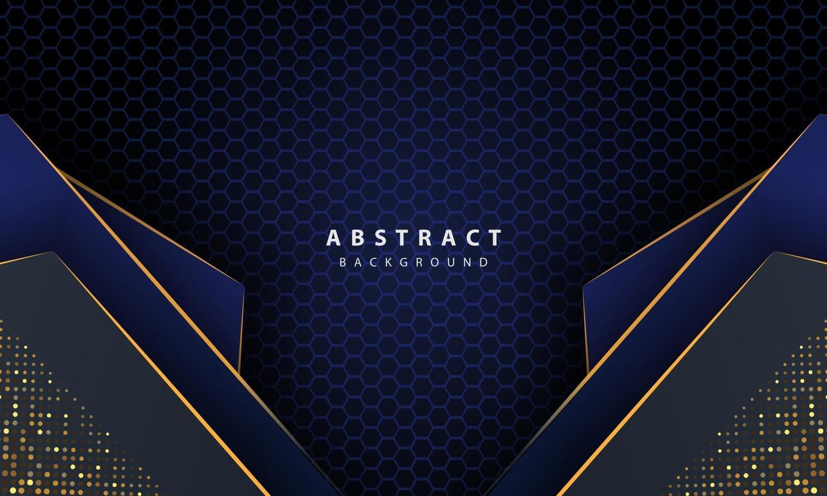Dark blue abstract hexagon background with gold line gradient shapes. Design template for banner, posters, cover,etc. vector