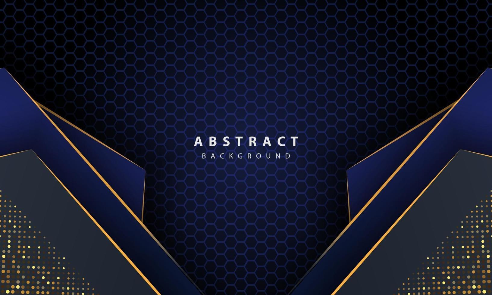 Dark blue abstract hexagon background with gold line gradient shapes. Design template for banner, posters, cover,etc. vector