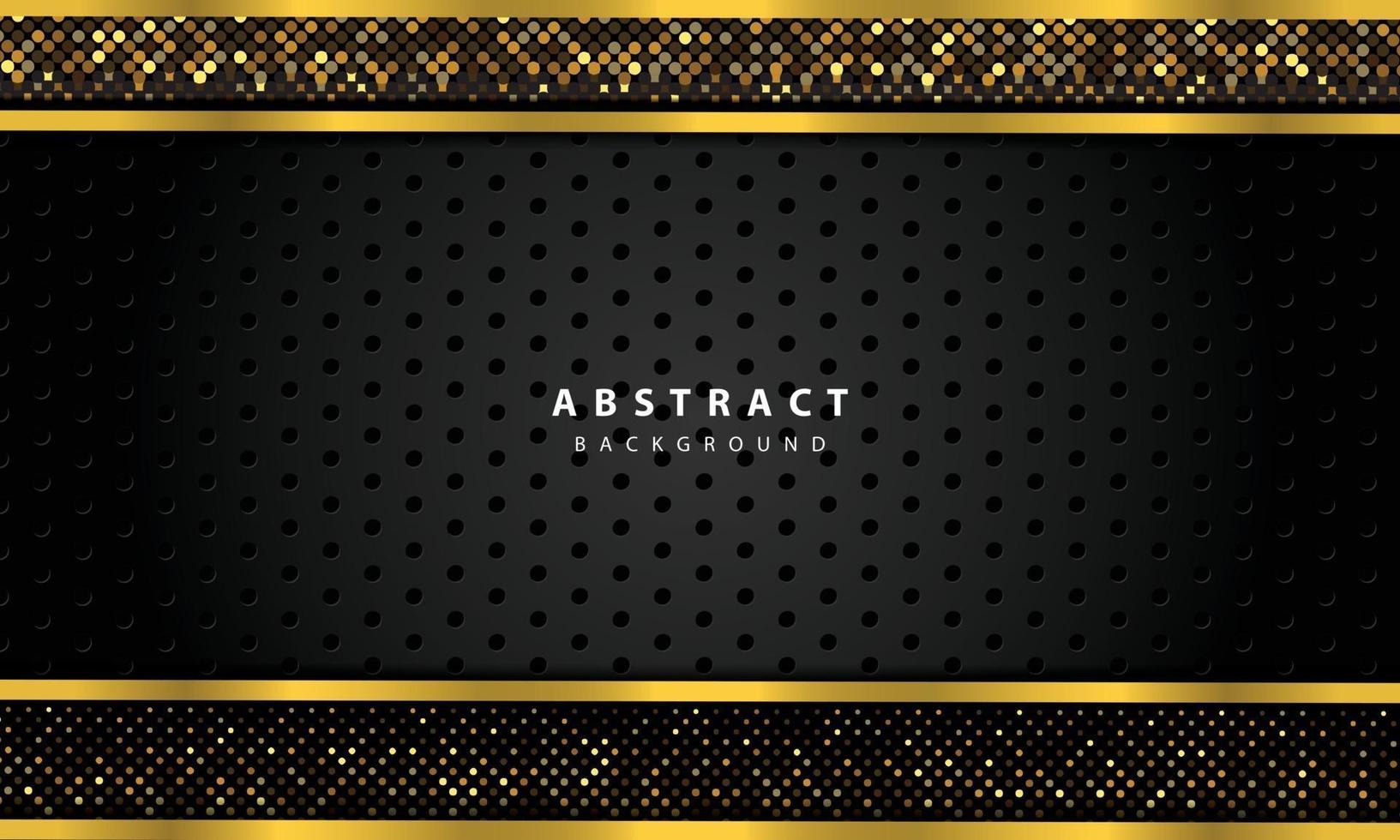 abstract background with black overlap layers. Texture with gold line and gold glitters dots element decoration. vector