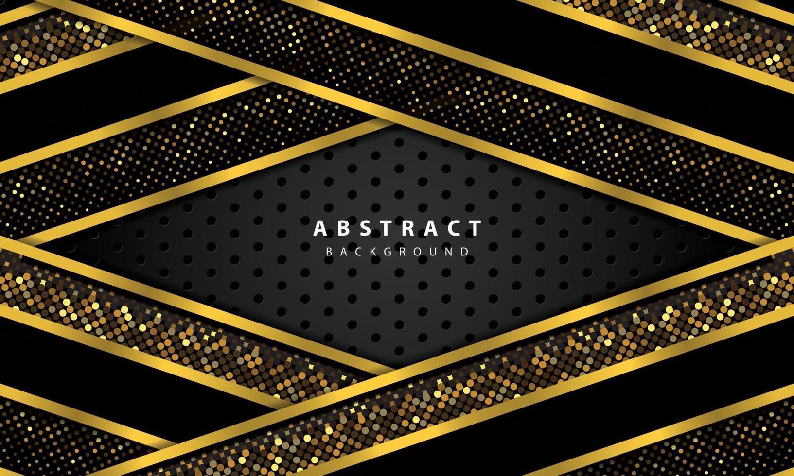 abstract background with black overlap layers. Texture with gold line and gold glitters dots element decoration. vector