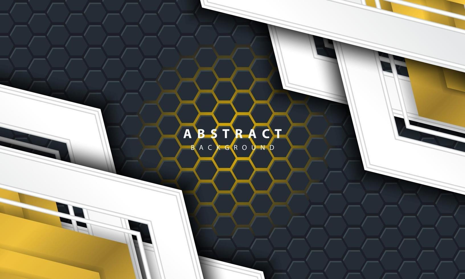 3D abstract gold light hexagonal background with gold and white frame shapes. vector