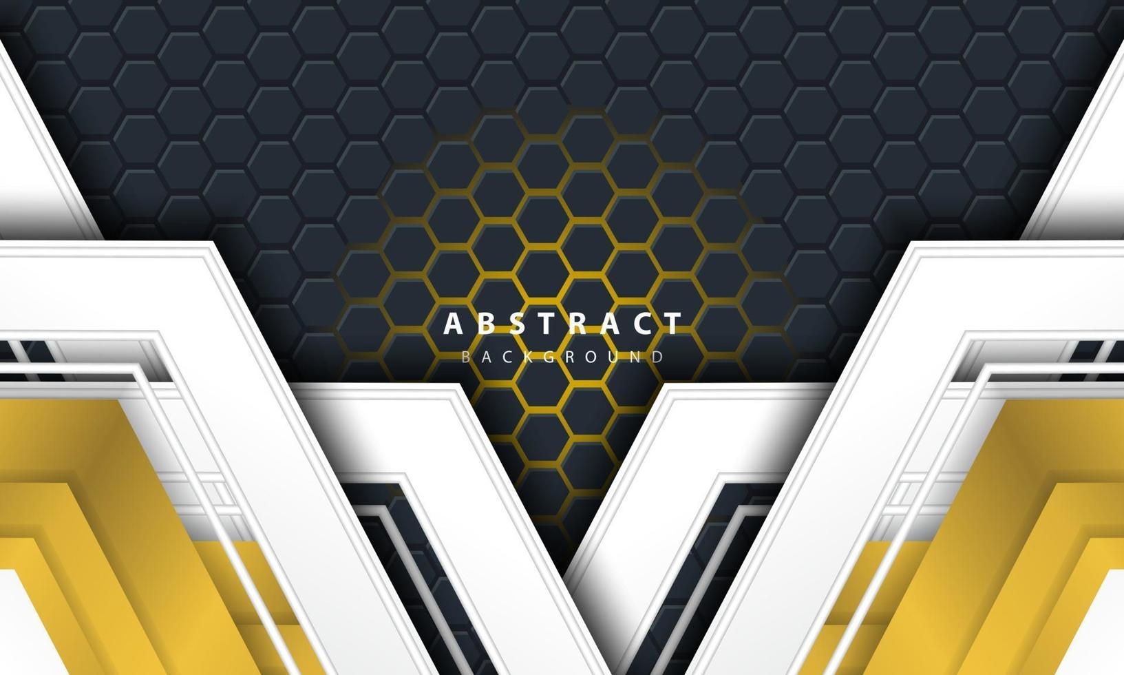 3D abstract gold light hexagonal background with gold and white frame shapes. vector