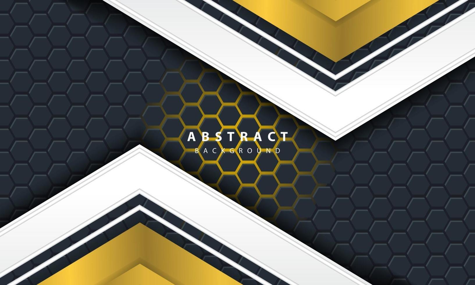 3D abstract gold light hexagonal background with gold and white frame shapes. vector