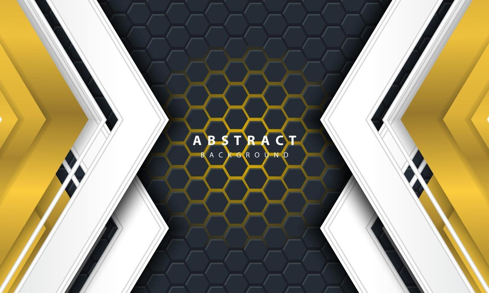 3D abstract gold light hexagonal background with gold and white frame shapes. vector