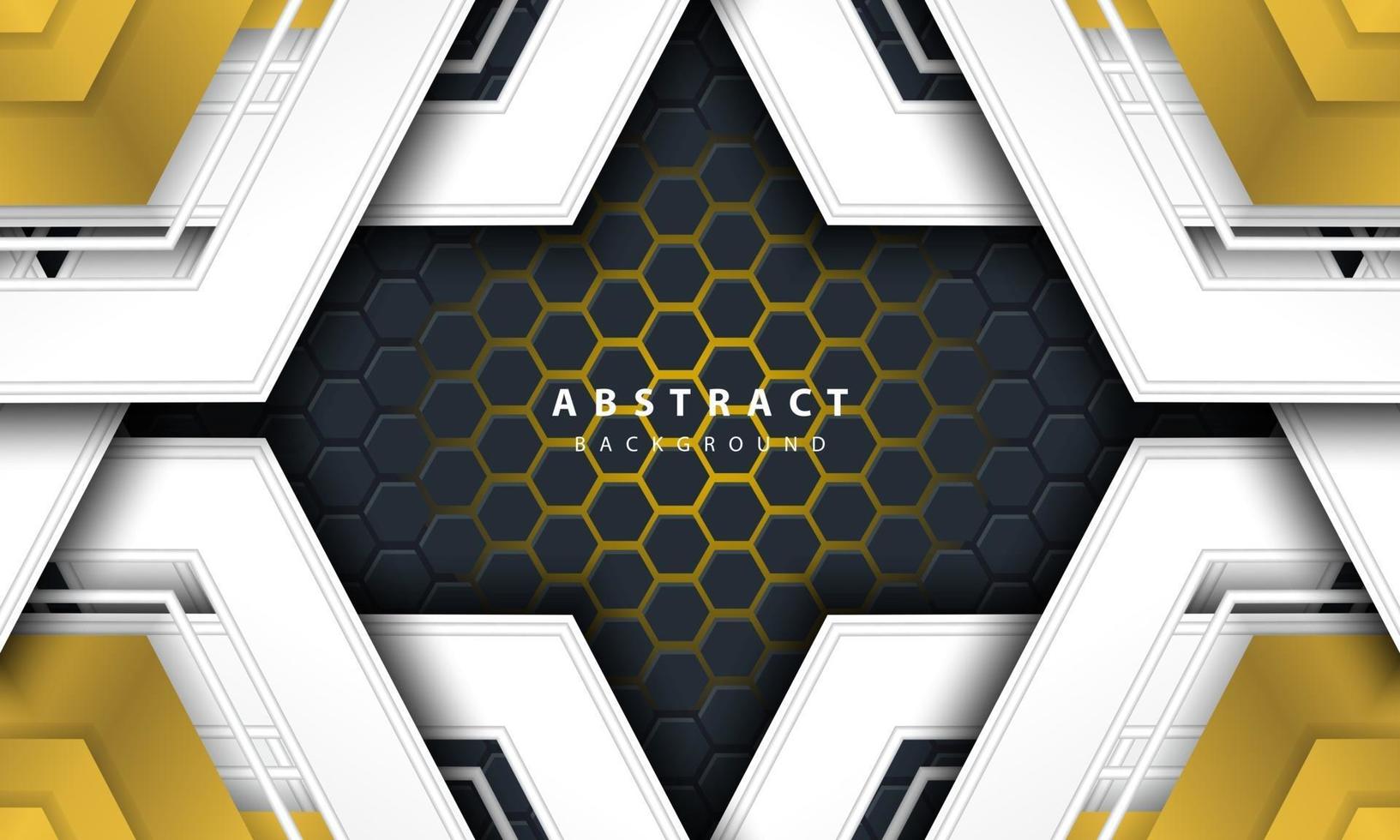 Fondo hexagonal luz oro abstracto 3D con formas de marco dorado y blanco. vector