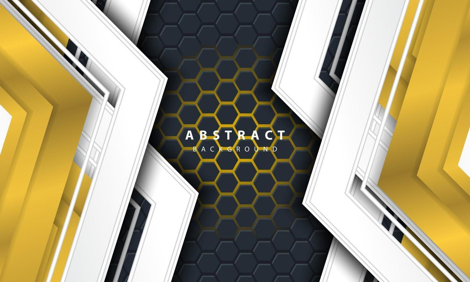 3D abstract gold light hexagonal background with gold and white frame shapes. vector