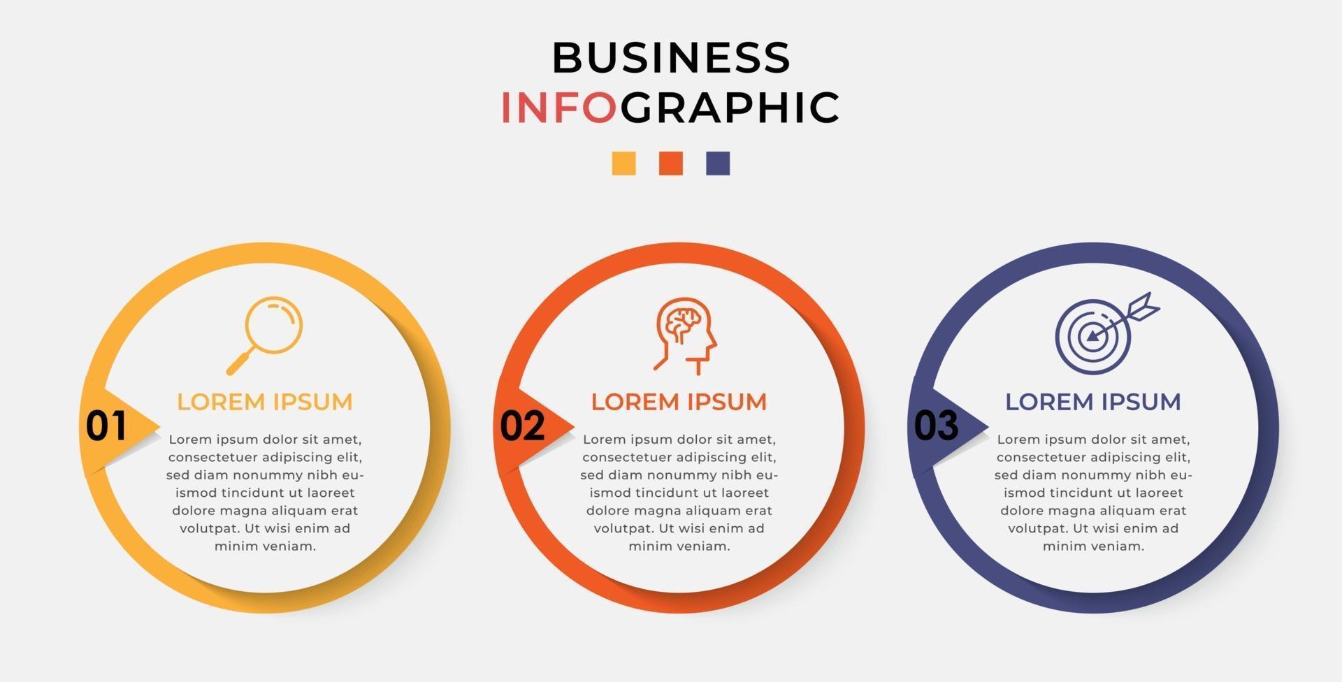Minimal Business Infographics template. Timeline with 3 steps, options and marketing icons .Vector linear infographic with two circle connected elements. Can be use for presentation. vector