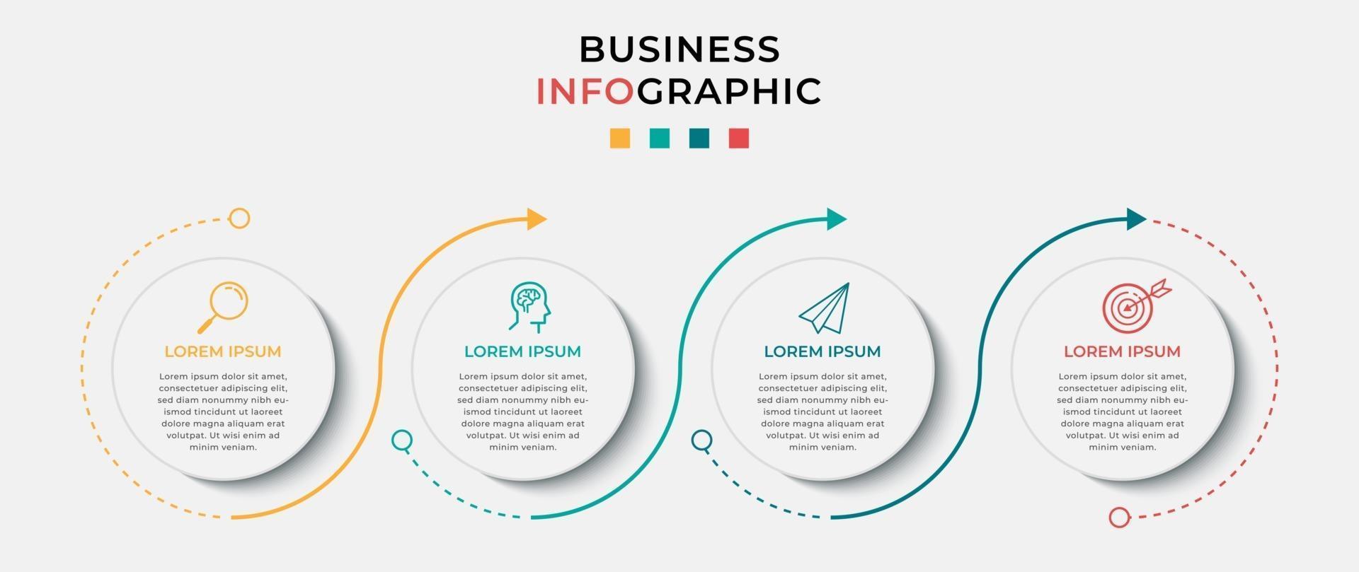 Business Infographic design template Vector with icons and 4 four options or steps. Can be used for process diagram, presentations, workflow layout, banner, flow chart, info graph