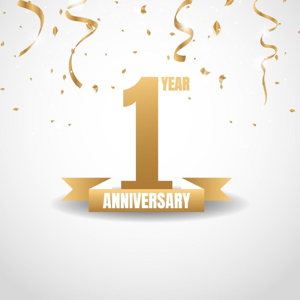 1 year gold anniversary logo design. Vector illustration