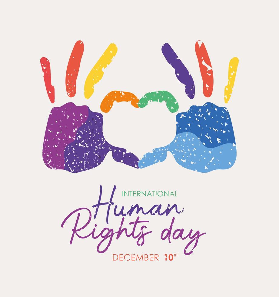 pancarta internacional de derechos humanos con huellas de manos vector