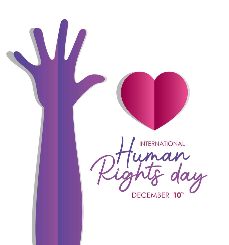 International human rights banner with hand and heart vector