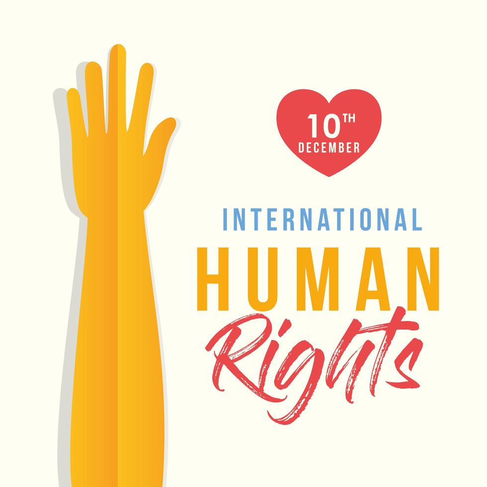 banner internacional de derechos humanos con mano amarilla vector