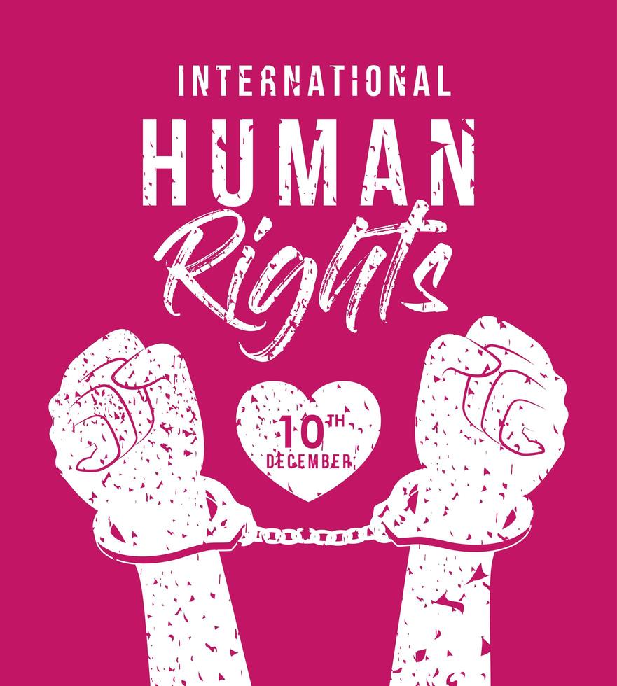Banner internacional de derechos humanos con manos esposadas. vector