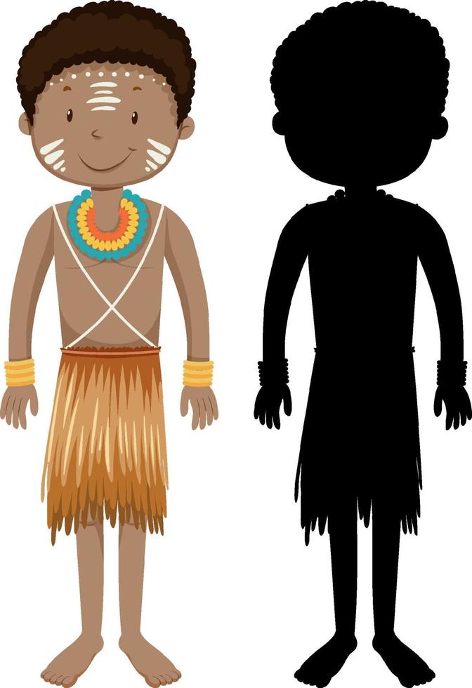 Set of people of African tribes character with its silhouette vector