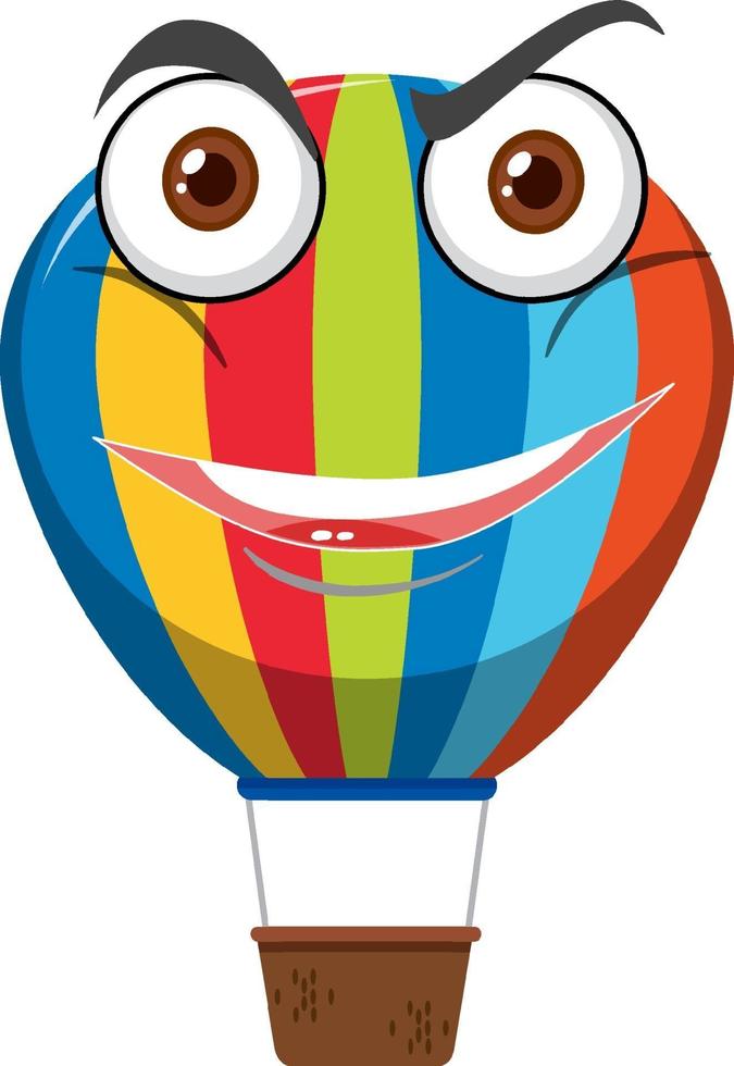 Hot air balloon cartoon character with happy face expression on white background vector