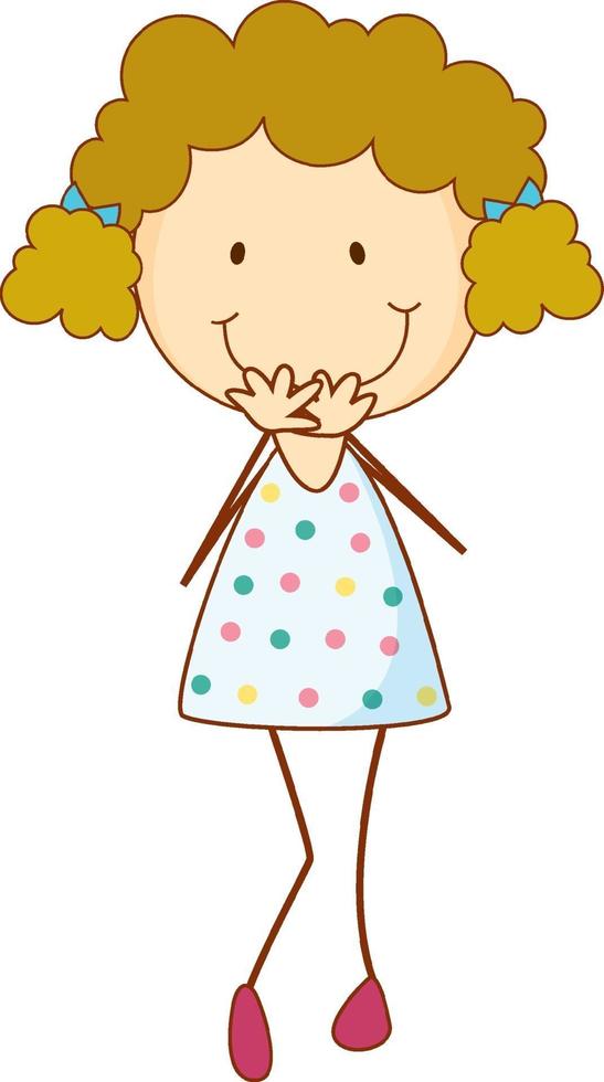 Cute girl cartoon character in hand drawn doodle style isolated vector