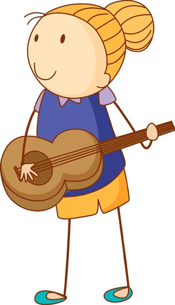 A doodle kid playing a acoustic guitar cartoon character isolated vector