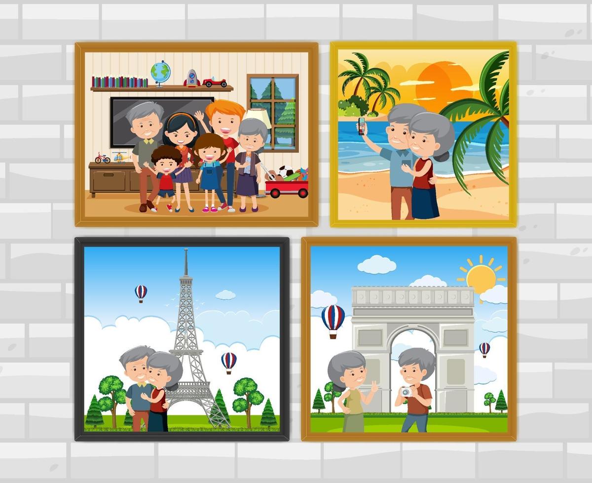 Family photo frames hanging on the wall vector