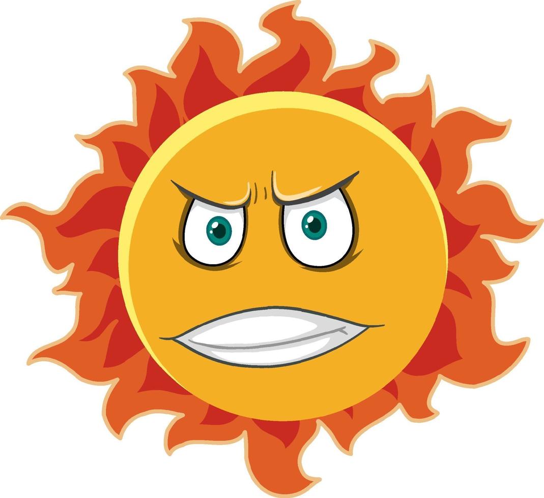 Sun cartoon character with angry face expression on white background vector