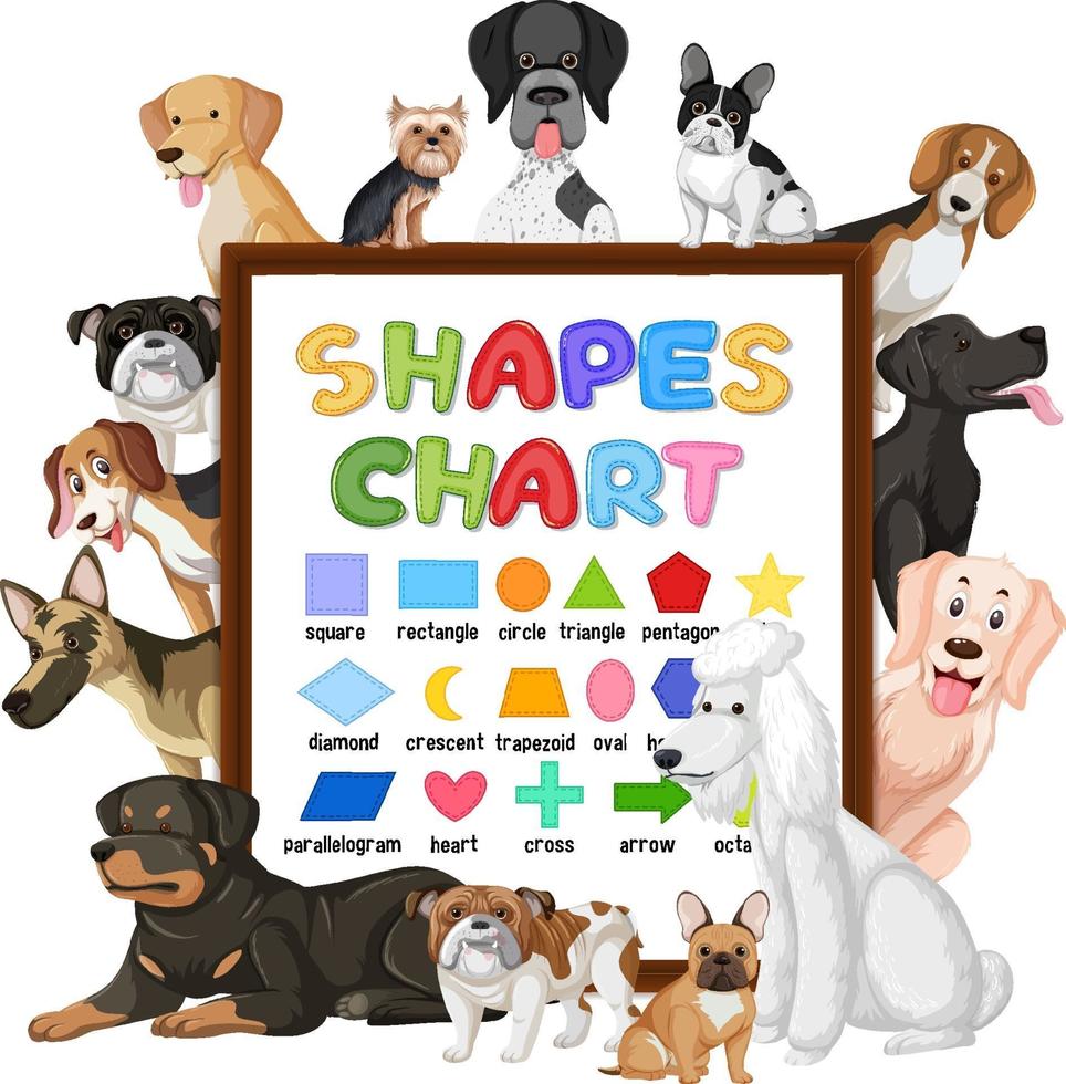 Shapes chart board with many cute dogs vector