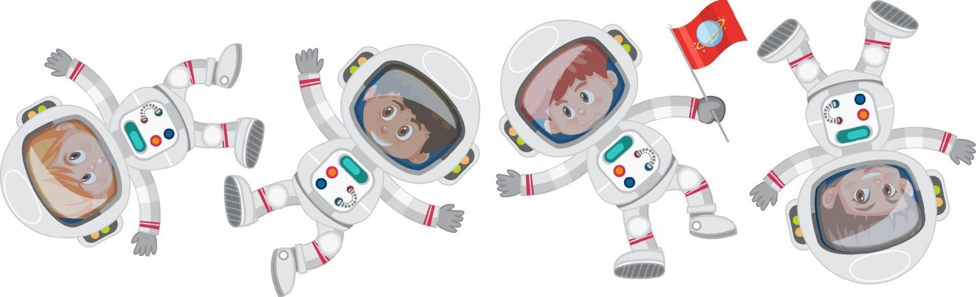 conjunto de diferentes personajes de dibujos animados de pequeños astronautas vector