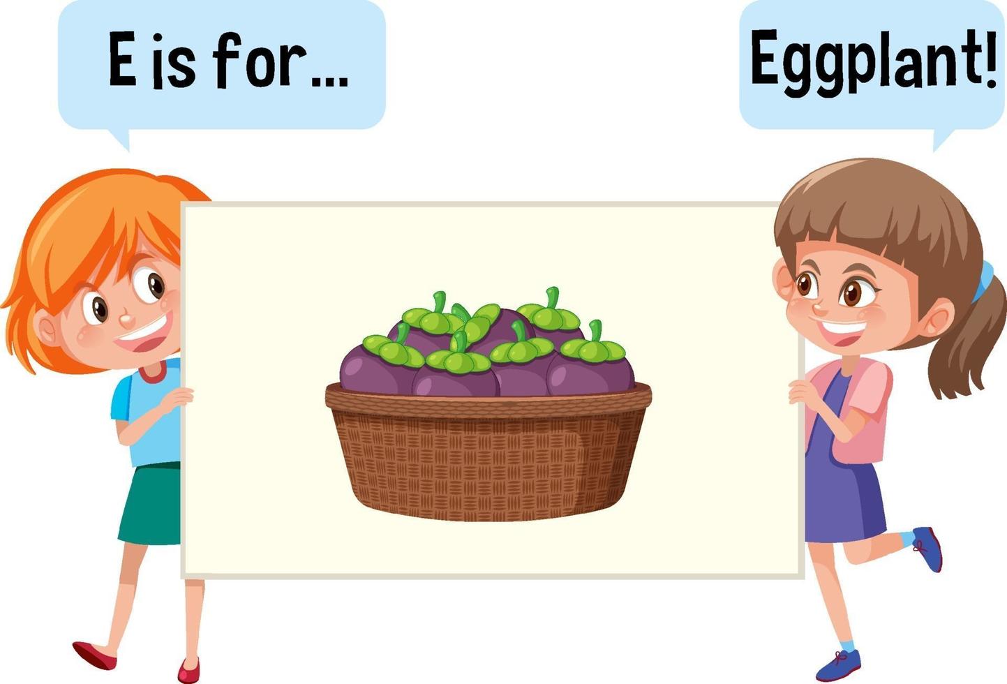 personaje de dibujos animados de dos niños deletreando vocabulario de frutas vector