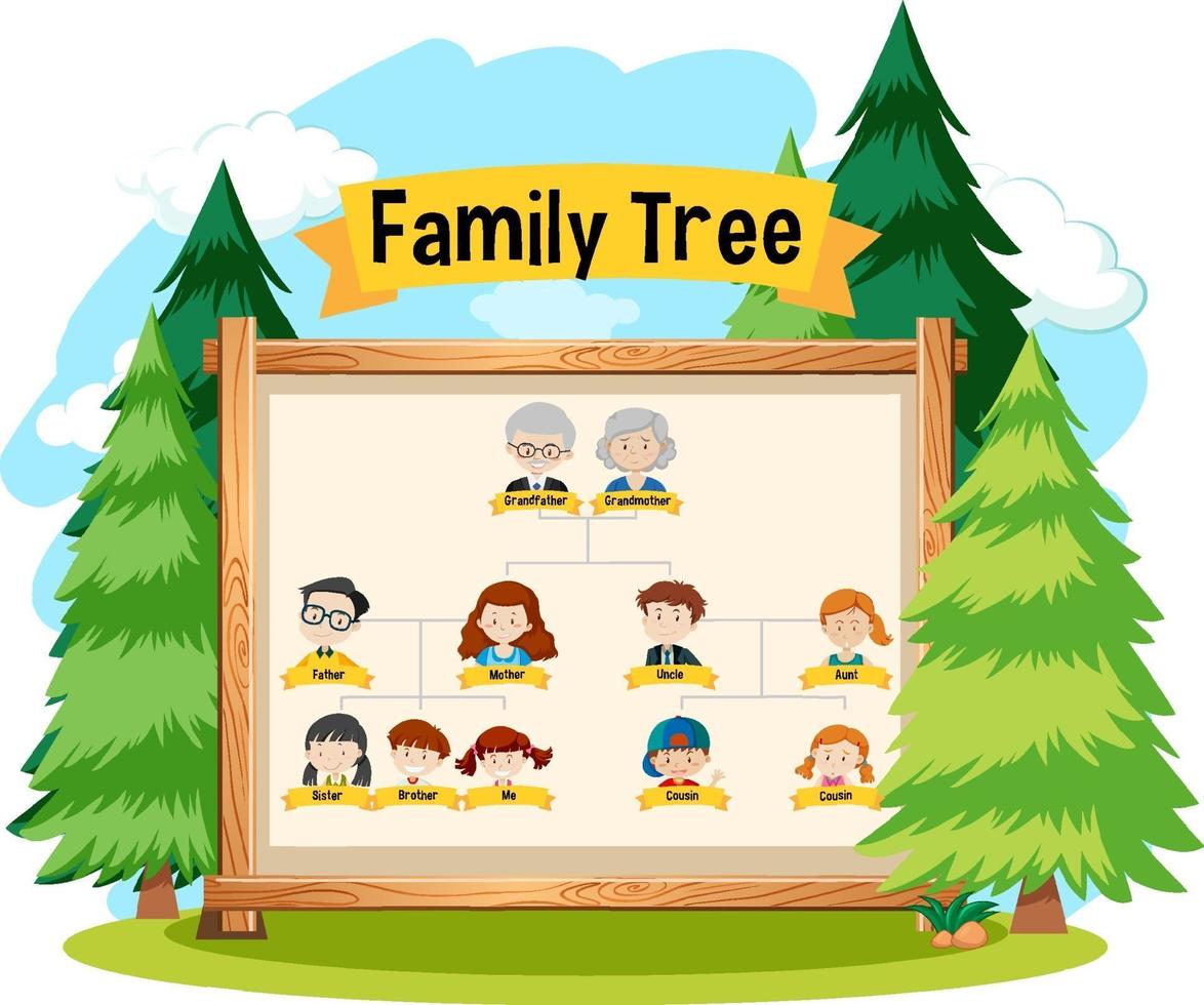 Diagram showing three generation family tree vector