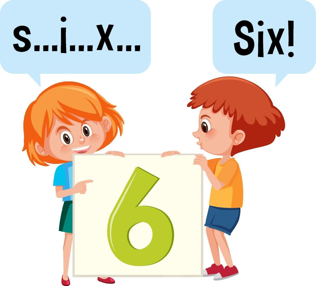 Cartoon character of two kids spelling the number six vector