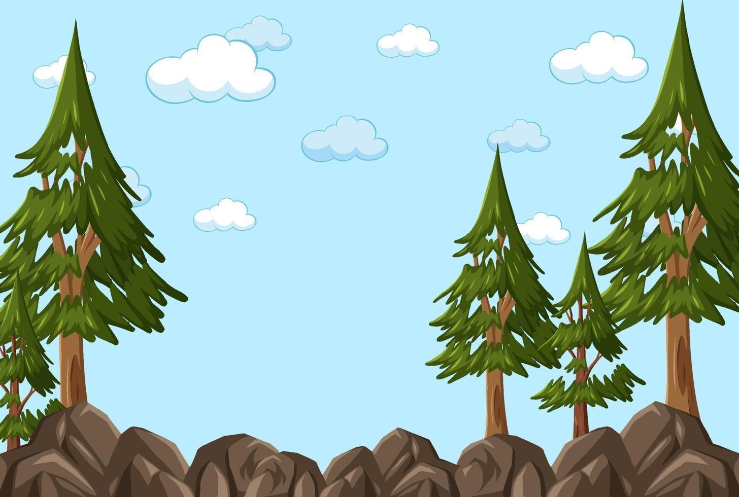 Empty sky background with many pine trees vector