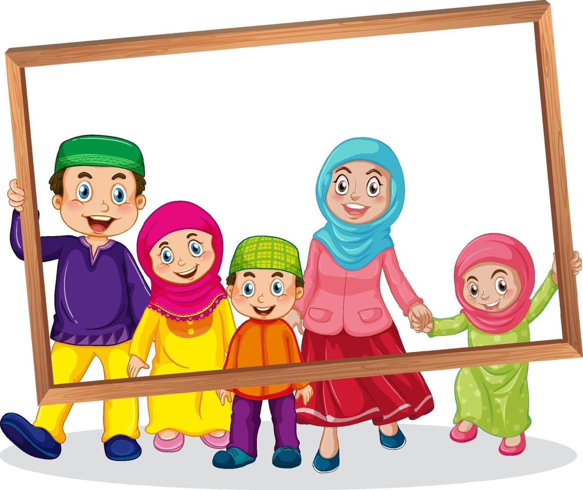 Happy family member holding photo frame vector