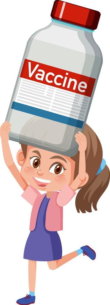 Cartoon character of a girl holding a covid-19 vaccine vector
