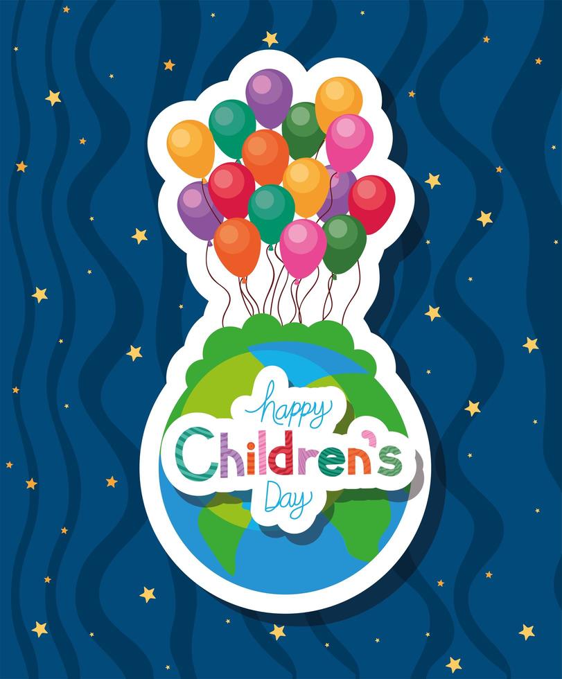 feliz día del niño con mundo y globos diseño vectorial vector