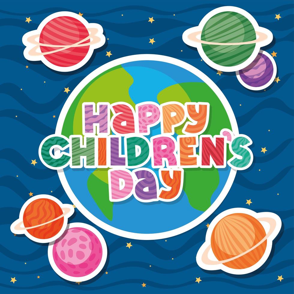 Happy childrens day with world and planets vector design