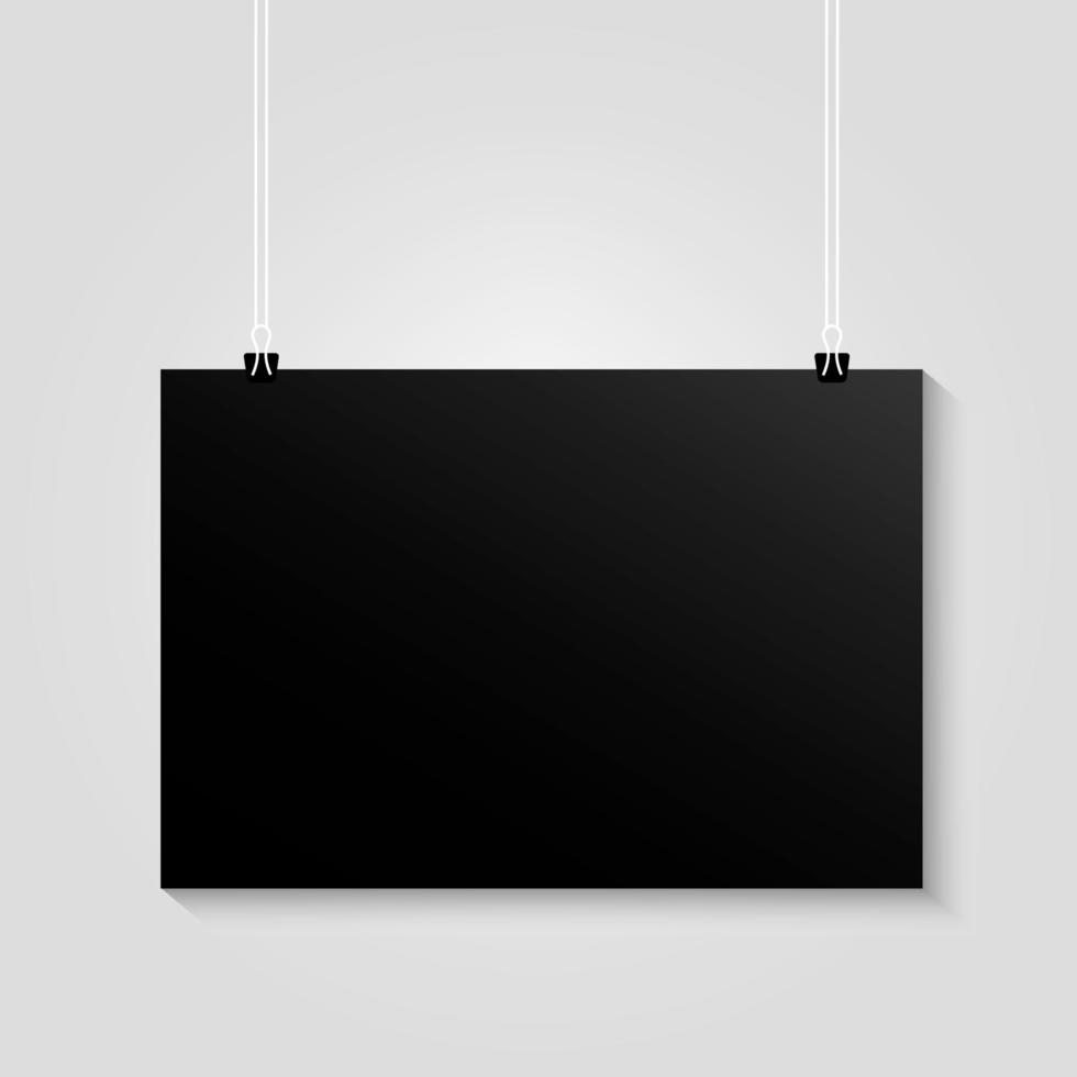 Horizontal Black Poster Hanging Mockup vector