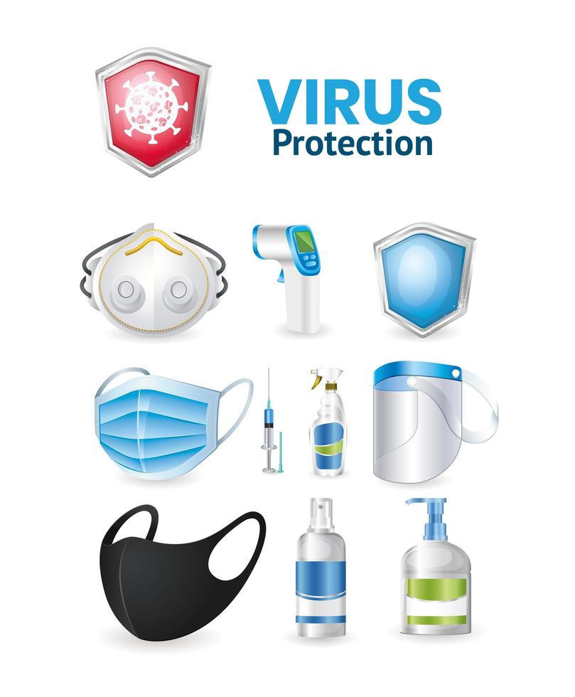 conjunto de iconos de protección antivirus covid 19 vector