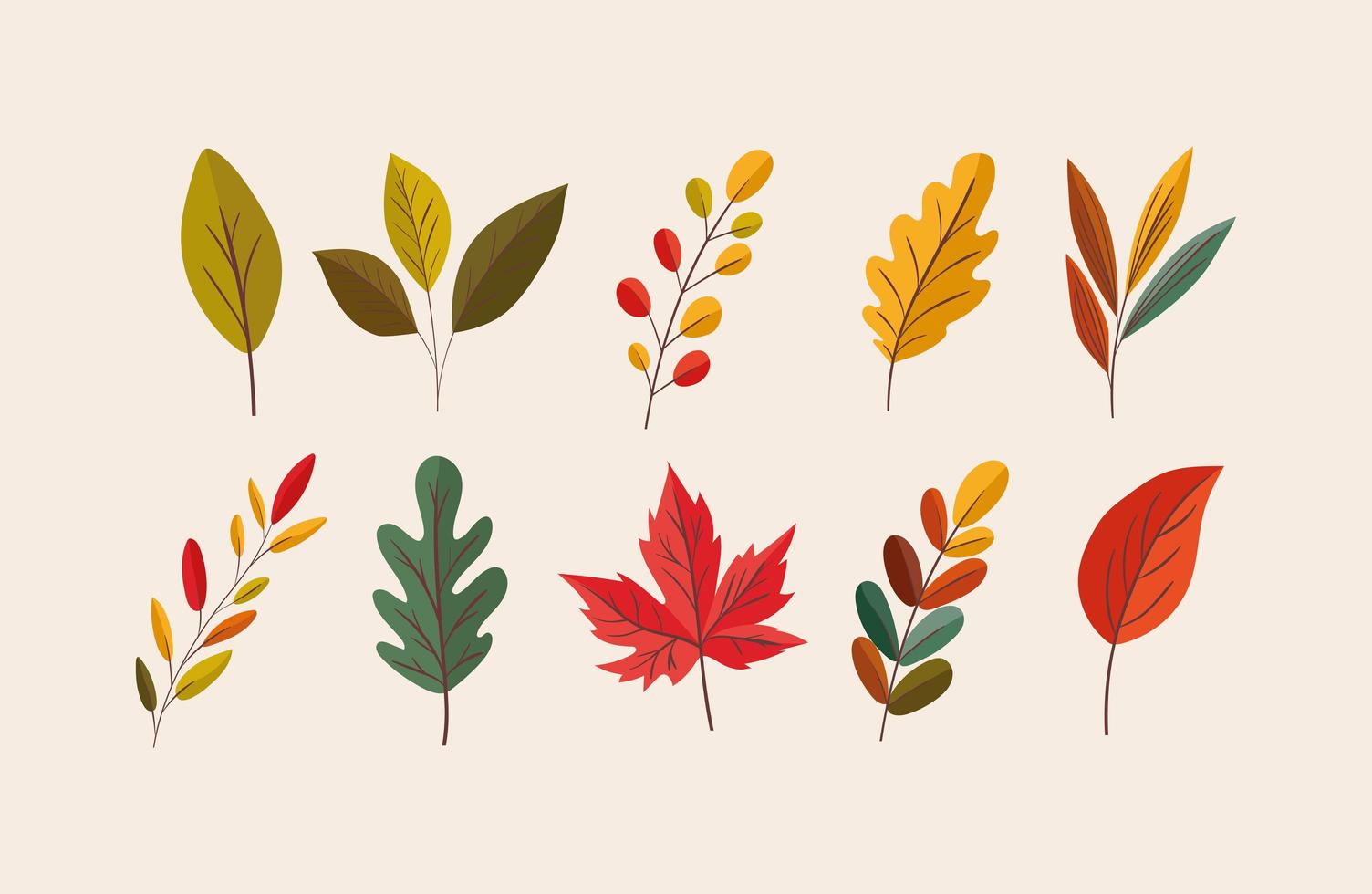 autumn leaves icon set vector design