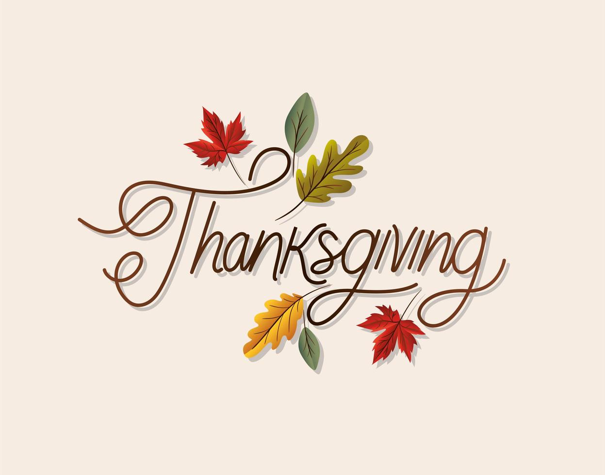 thanksgiving lettering with leaves vector design