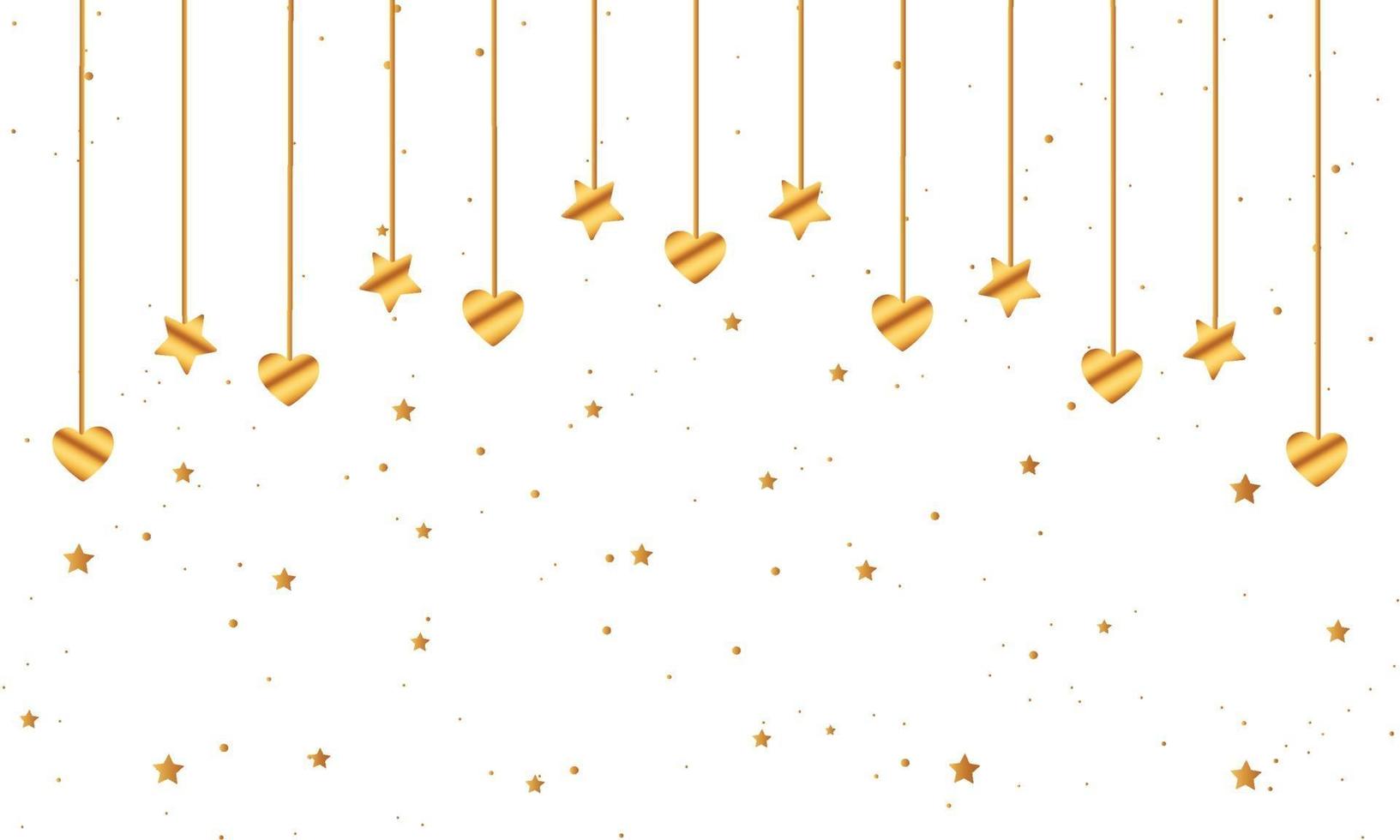 Gold Hearts and Stars Hanging Background vector